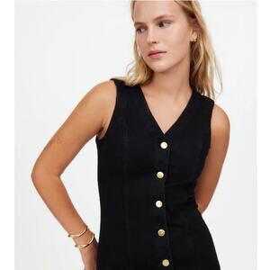 NWT Madewell Denim V-Neck Midi Dress Black Classic Moody Minimalistic 12